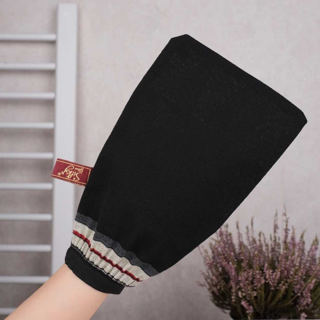 Classic Turkish Hammam Exfoliating Glove – Black | 100% Viscose Cross-Woven | Deep Peeling & Elastic Wrist Design